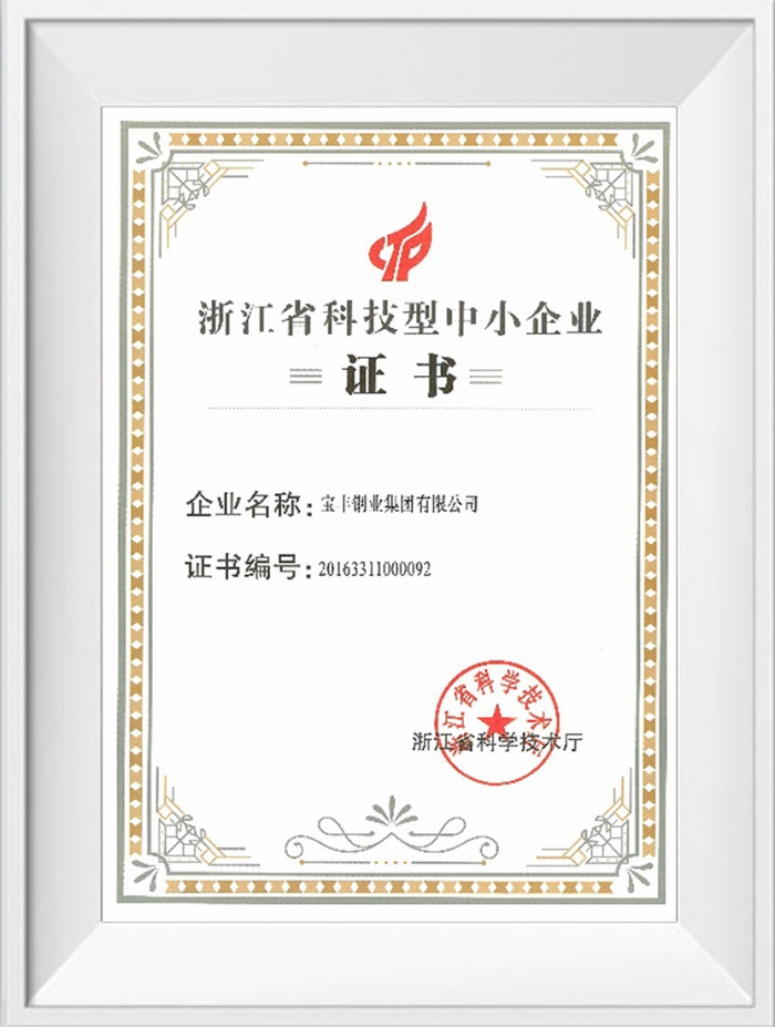 浙江省科技型中小企業證書